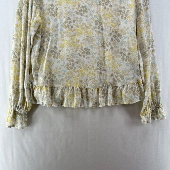 Lucky Brand Top Womens Size S Floral Ruffled V-Neck Balloon Sleeve Viscose Beige - Picture 6 of 11